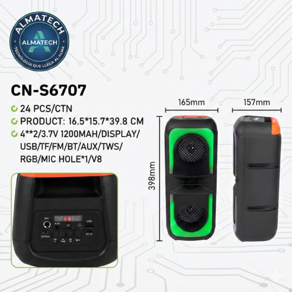 Parlante Bluetooth Cafini Party Bass 4” – Luces RGB y Karaoke