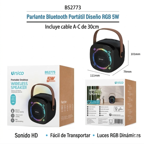 Parlante Bluetooth RGB BS2773 | 5W Sonido HD y Diseño Ultra Compacto