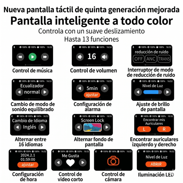 Auriculares Bluetooth TWS A9 Plus - Pantalla Táctil Full Color y Cancelación de Ruido (ANC)