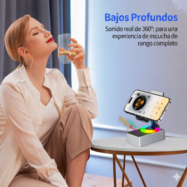 Soporte Giratorio con Parlante Bluetooth Integrado