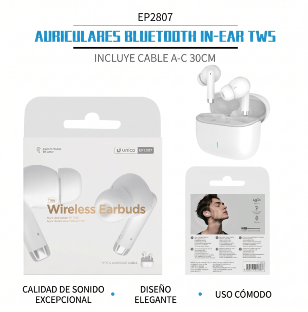 Auriculares Bluetooth Único EP2807 – Diseño Ergonómico y Bluetooth 5.3