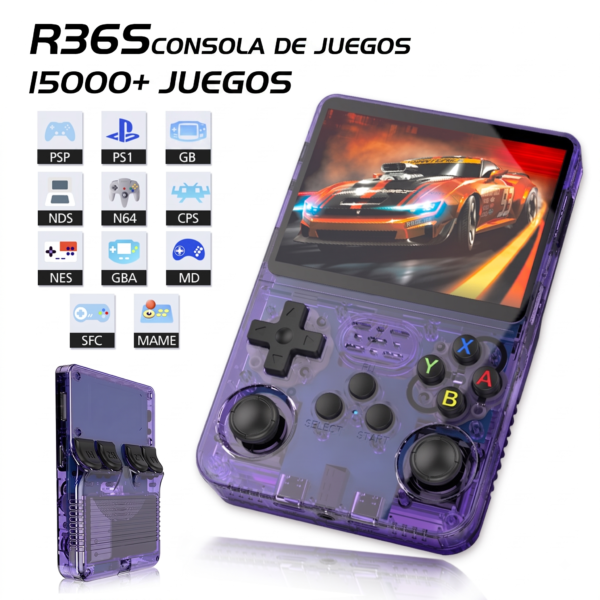 Consola Retro Portátil R36S Transparente - Pantalla HD 3.5" - Más de 15.000 Juegos