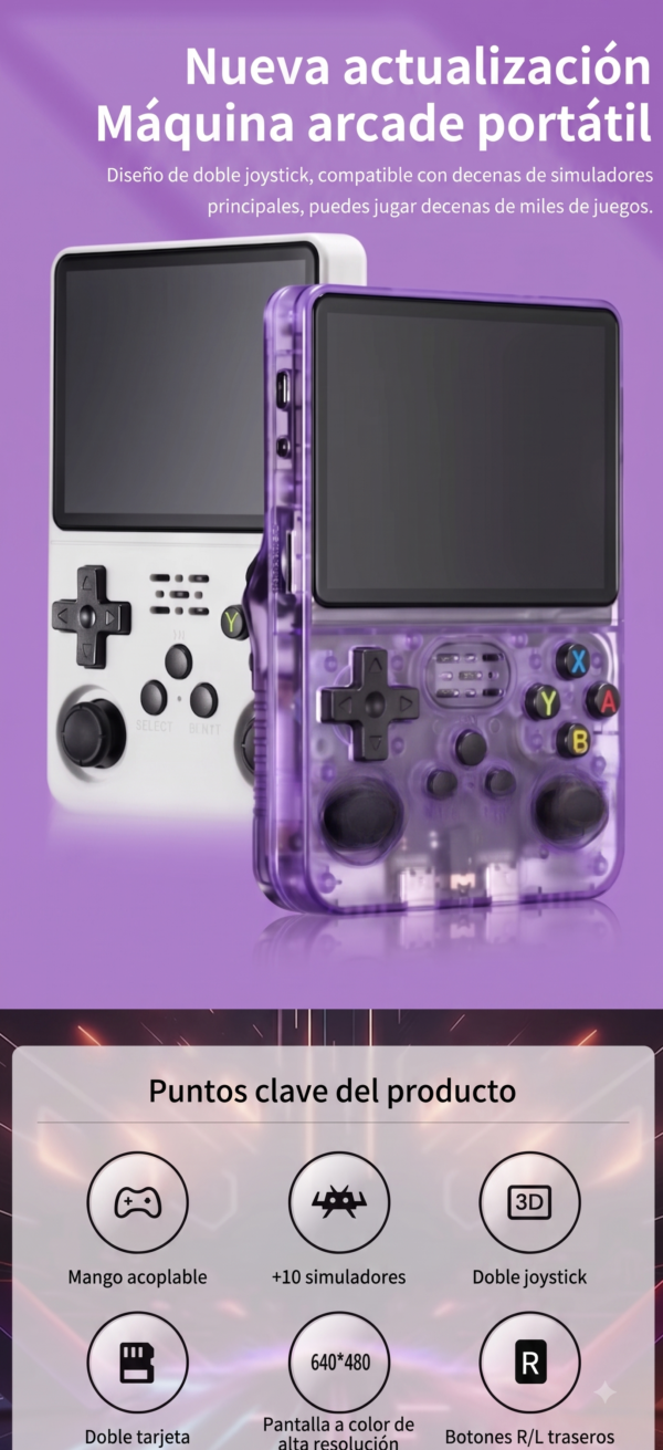 Consola Retro Portátil R36S Transparente - Pantalla HD 3.5" - Más de 15.000 Juegos